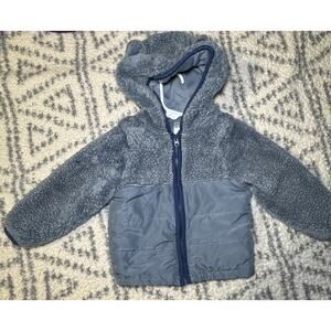 Carters Baby Boys Blue Winter Jacket Size 18 Months Faux Fur Bear Hood Zip